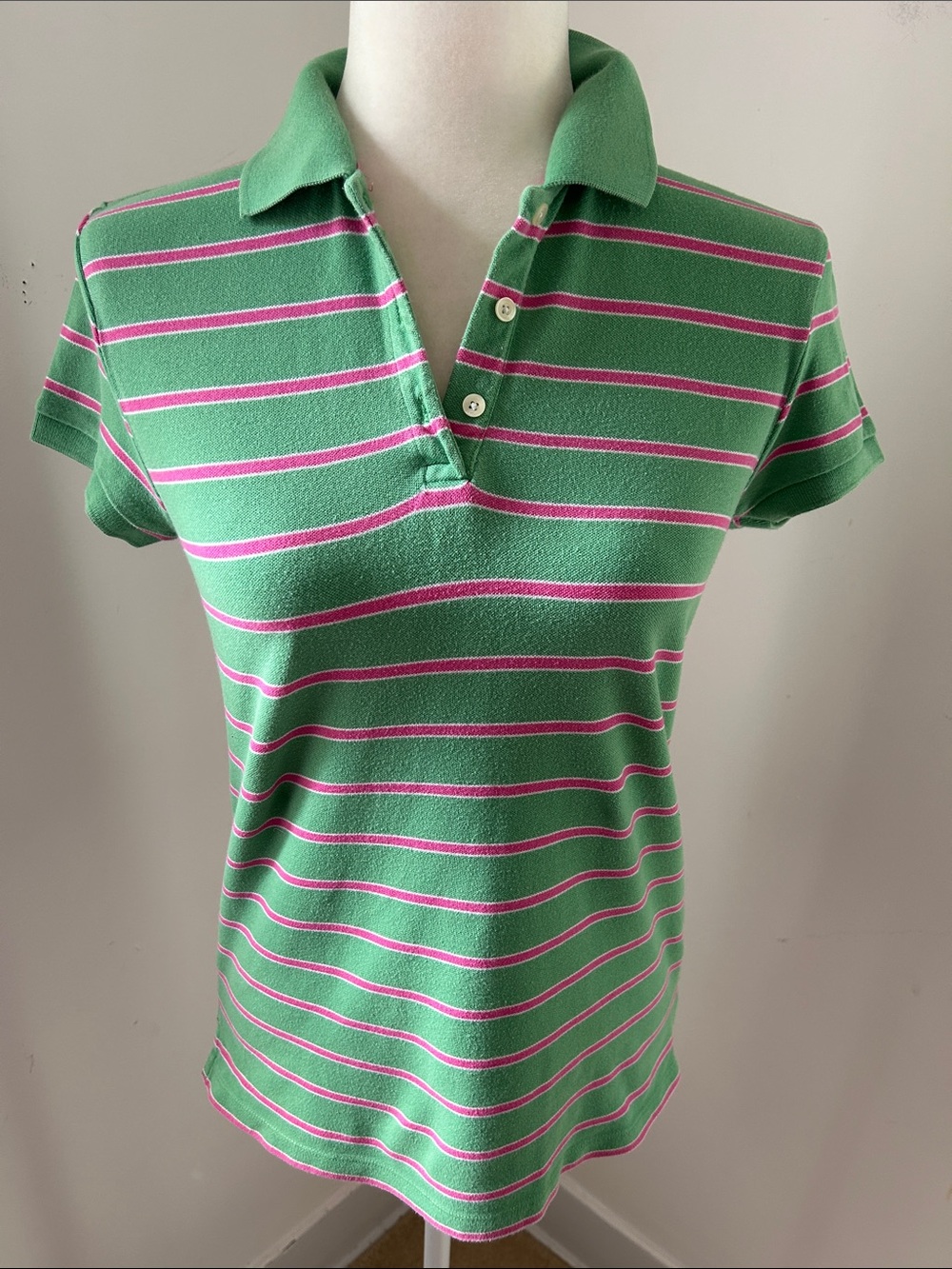 GAP Green and Pink Striped Polo Shirt sz S